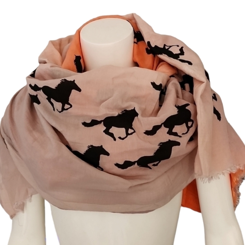 VINTAGE EQUESTRIAN Neon Ombre Horse Scarf Oversized Wrap Stallions Horses Throw - Picture 7 of 15